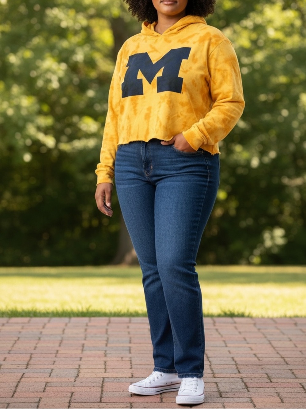 Maize/Blue Tie-Dye Cropped Hoodie